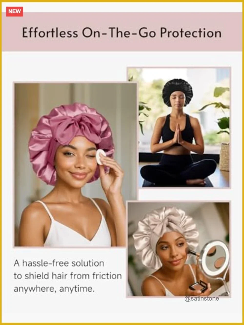Adjustable Double Layer Satin Hair Bonnets for Sleeping with Tie Band